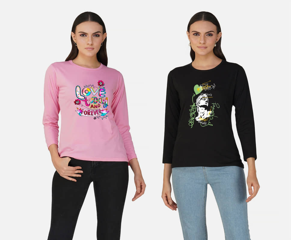 CHOZI Women Cotton Blend Printed Regular Fit Round Neck T-Shirt ( Multi Color )