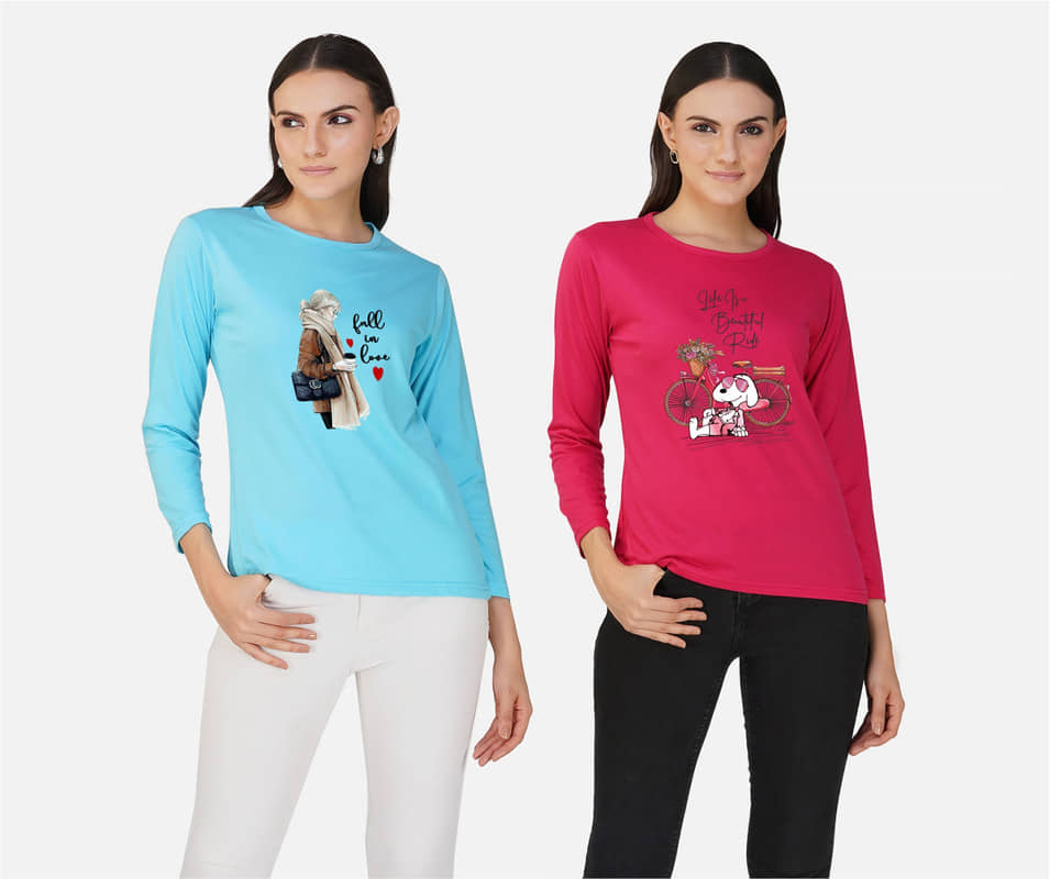 CHOZI Women Cotton Blend Printed Regular Fit Round Neck T-Shirt ( Multi Color )
