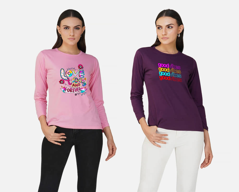 CHOZI Women Cotton Blend Printed Regular Fit Round Neck T-Shirt ( Multi Color )