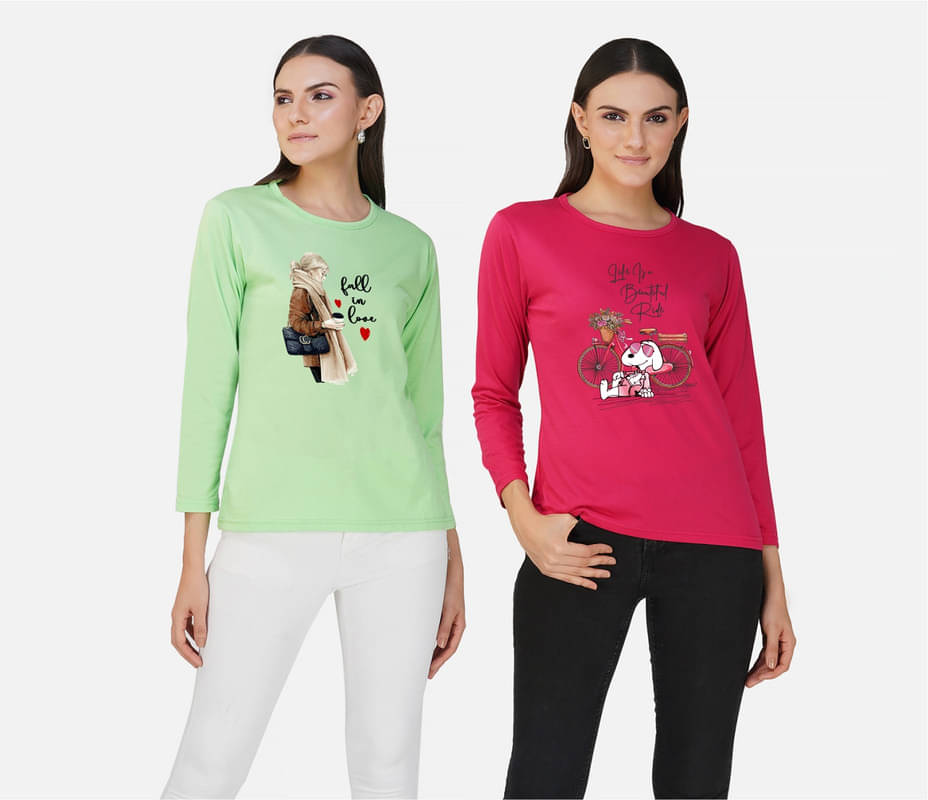 CHOZI Women Cotton Blend Printed Regular Fit Round Neck T-Shirt ( Multi Color ) CHOZI Women Cotton Blend Printed Regular Fit Round Neck T-Shirt ( Multi Color )