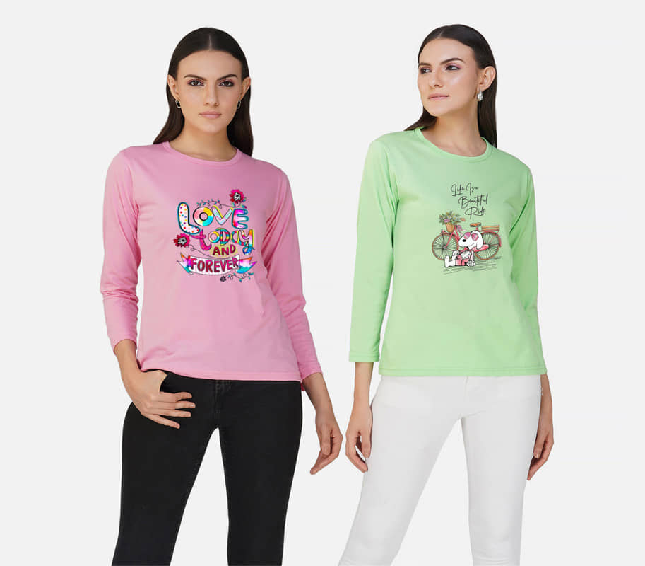 CHOZI Women Cotton Blend Printed Regular Fit Round Neck T-Shirt ( Multi Color )