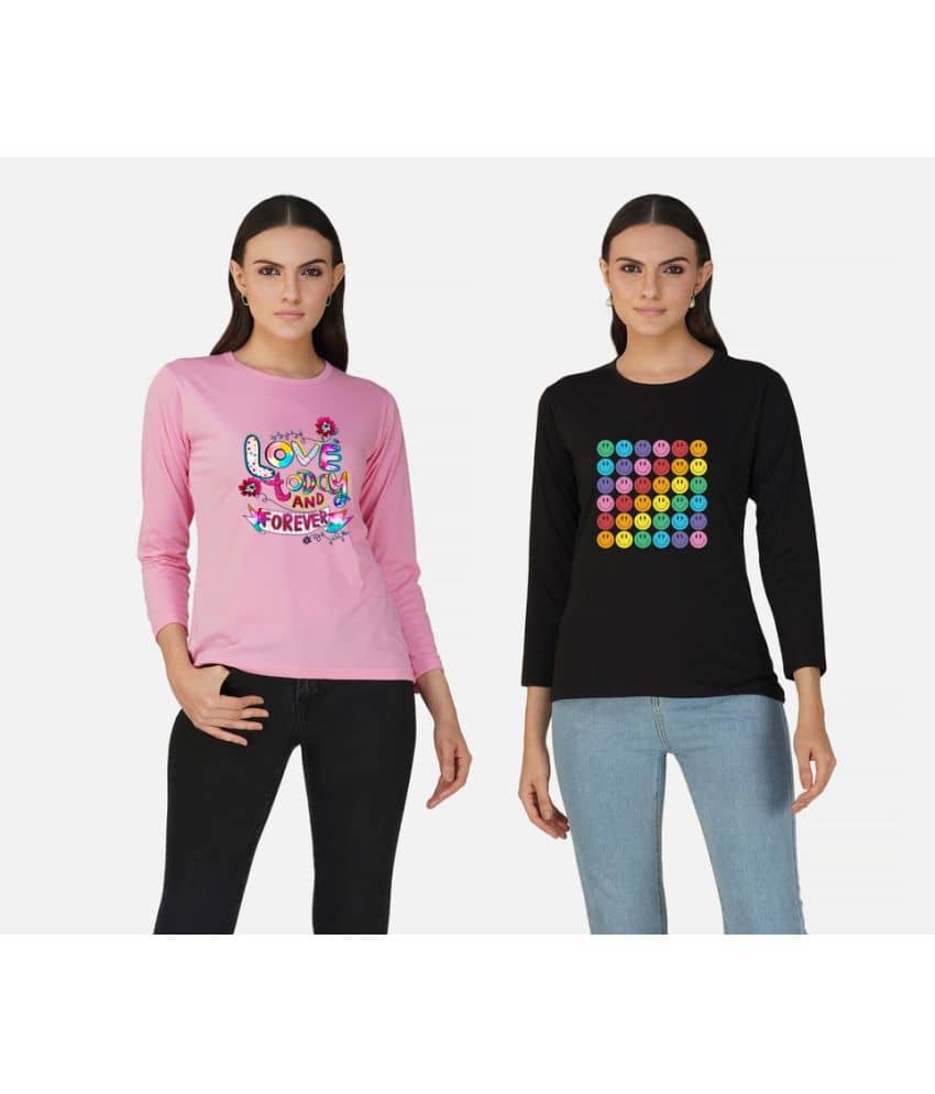 CHOZI Women Cotton Blend Printed Regular Fit Round Neck T-Shirt ( Multi Color )