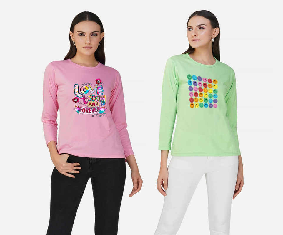 CHOZI Women Cotton Blend Printed Regular Fit Round Neck T-Shirt ( Multi Color )