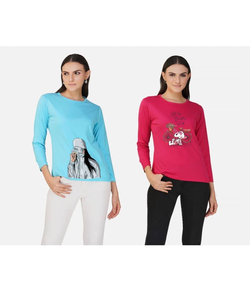 CHOZI Women Cotton Blend Printed Regular Fit Round Neck T-Shirt ( Multi Color )
