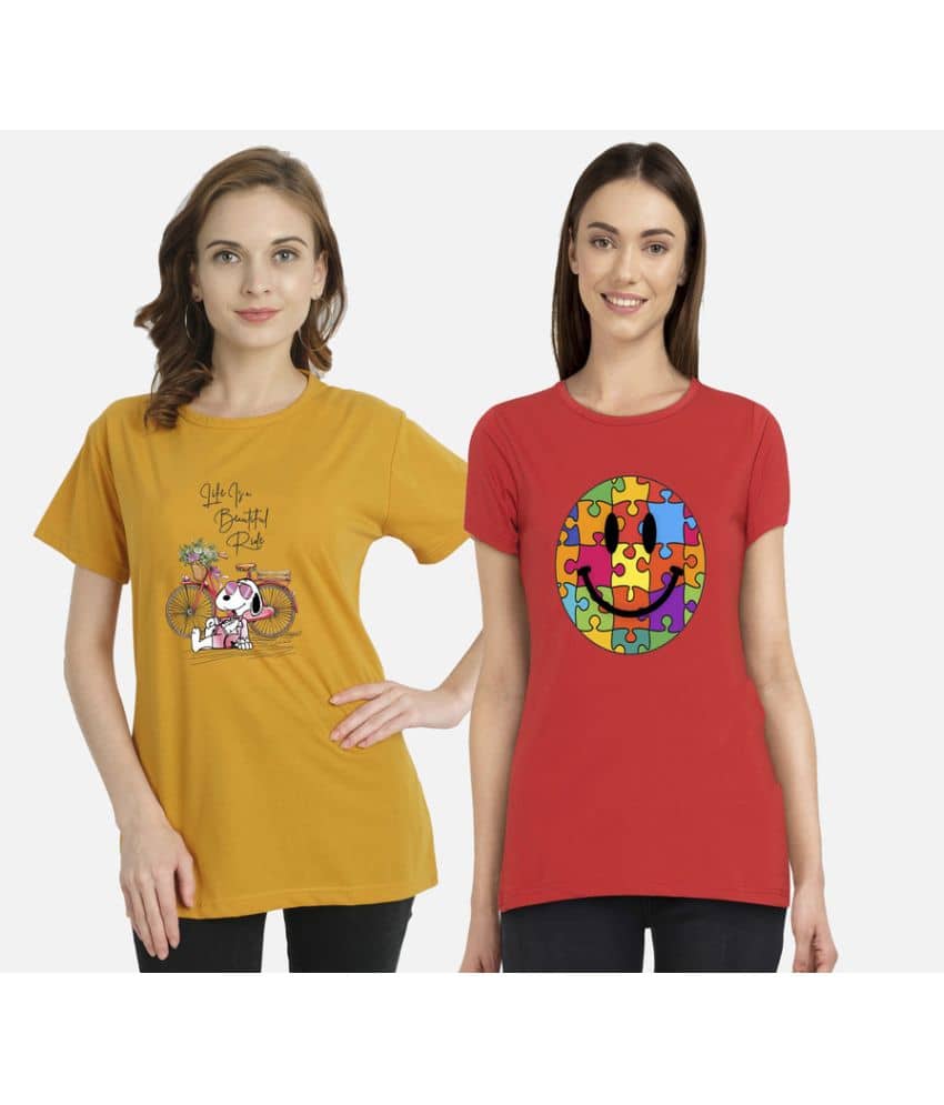 CHOZI Women Cotton Printed Regular Fit Round Neck T-Shirt ( Multi Color )