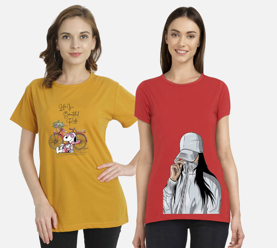 CHOZI Women Cotton Printed Regular Fit Round Neck T-Shirt ( Multi Color ) CHOZI Women Cotton Printed Regular Fit Round Neck T-Shirt ( Multi Color )