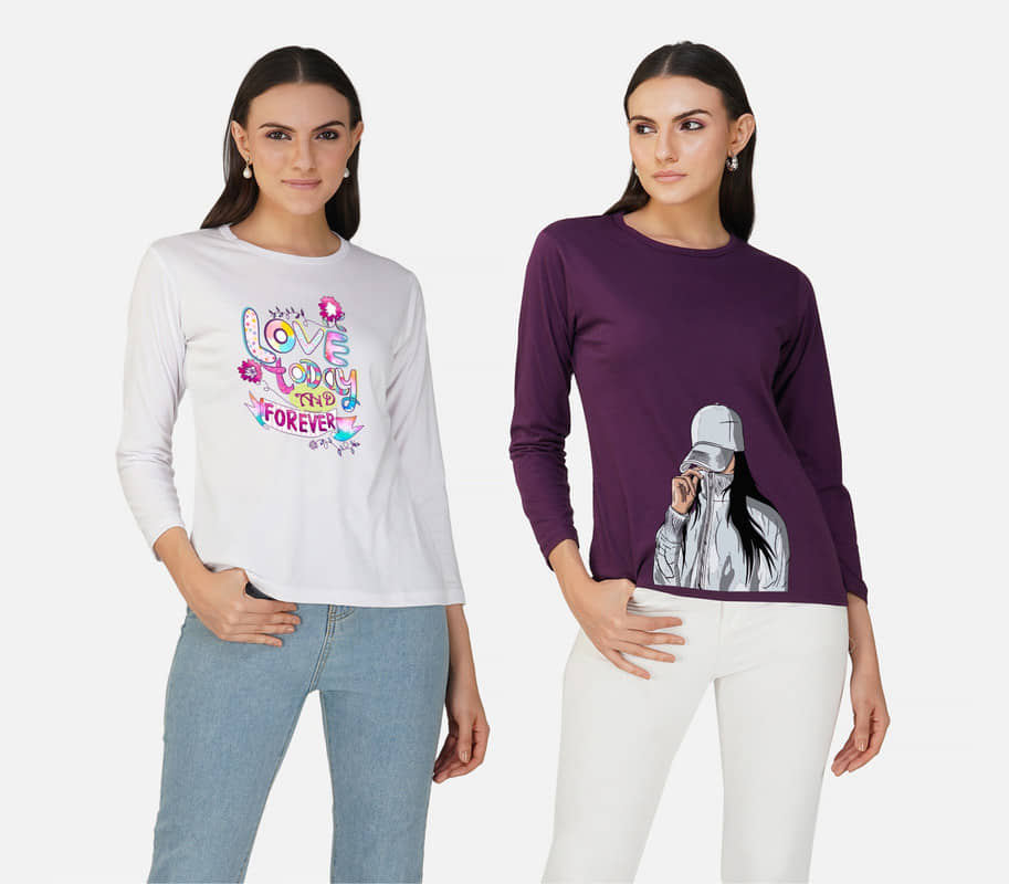 CHOZI Women Cotton Printed Regular Fit Round Neck T-Shirt ( Multi Color )