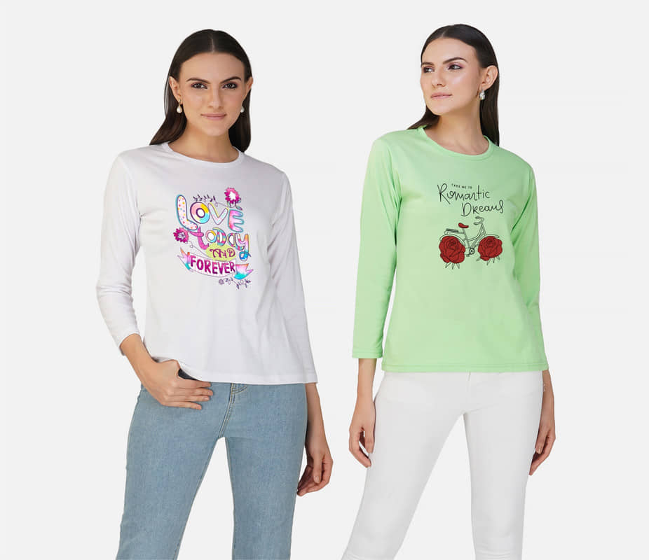 CHOZI Women Cotton Printed Regular Fit Round Neck T-Shirt ( Multi Color )