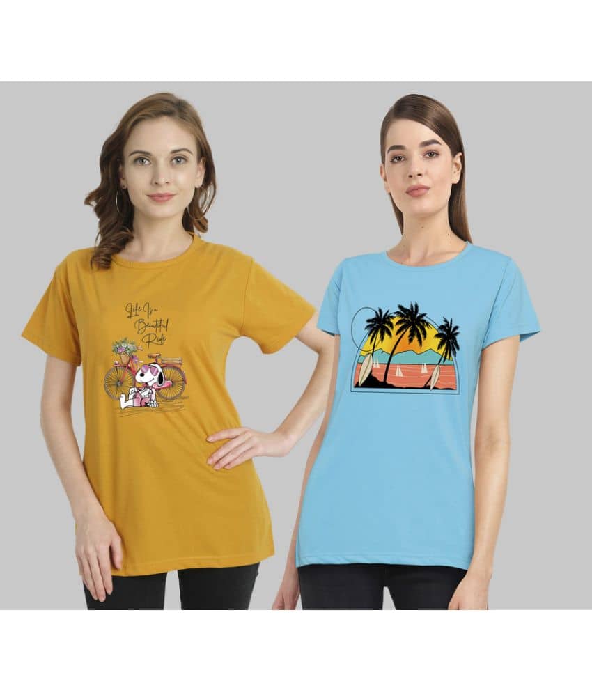 CHOZI Women Cotton Printed Regular Fit Round Neck T-Shirt ( Multi Color )