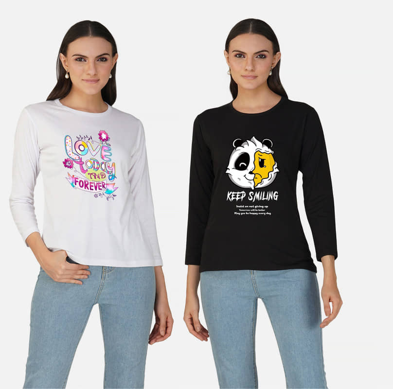 CHOZI Women Cotton Printed Regular Fit Round Neck T-Shirt ( Multi Color )
