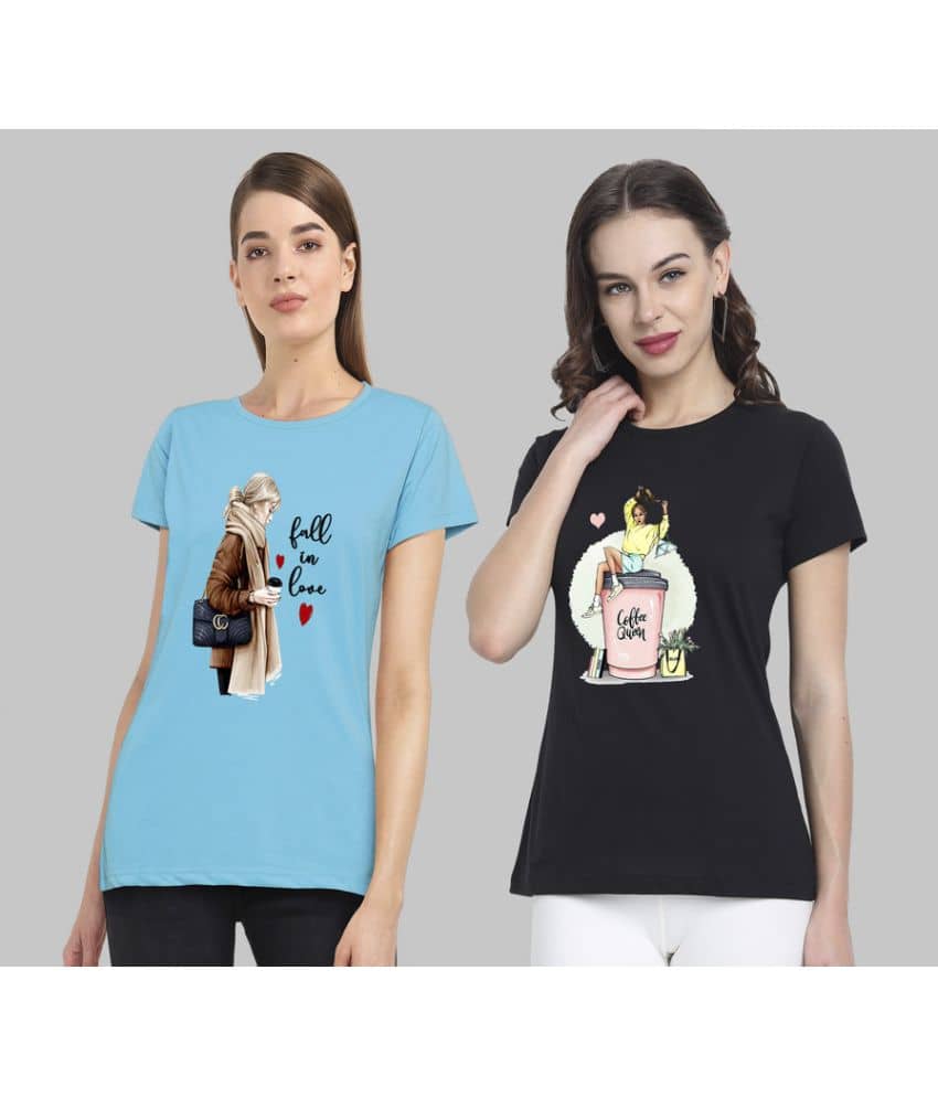 CHOZI Women Cotton Printed Regular Fit Round Neck T-Shirt ( Multi Color )