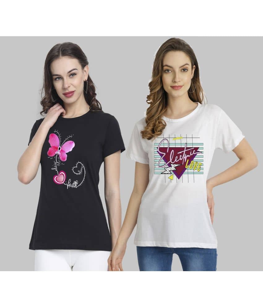 CHOZI Women Cotton Printed Regular Fit Round Neck T-Shirt ( Multi Color )