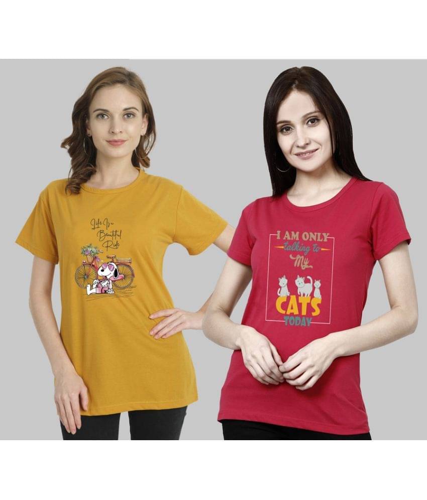     			CHOZI Women Cotton Printed Regular Fit Round Neck T-Shirt ( Multi Color )