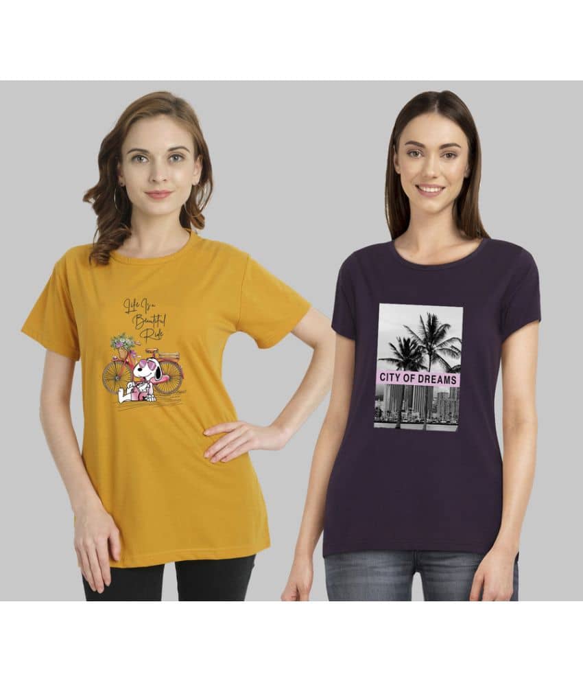 CHOZI Women Cotton Printed Regular Fit Round Neck T-Shirt ( Multi Color )