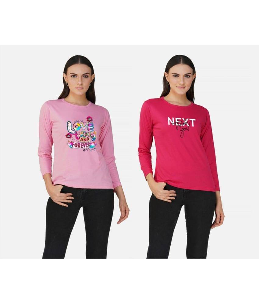     			CHOZI Women Cotton Blend Printed Regular Fit Round Neck T-Shirt ( Pink )