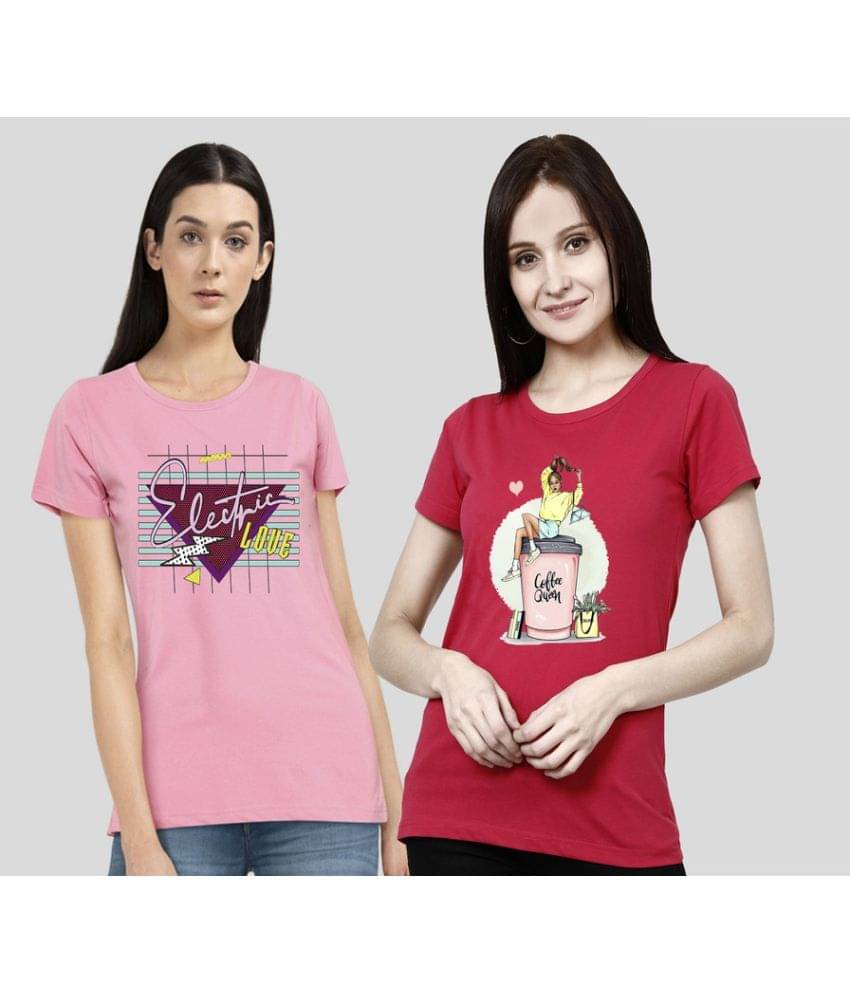 CHOZI Women Cotton Printed Regular Fit Round Neck T-Shirt ( Pink ) CHOZI Women Cotton Printed Regular Fit Round Neck T-Shirt ( Pink )