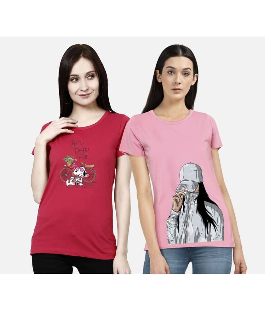 CHOZI Women Cotton Printed Regular Fit Round Neck T-Shirt ( Pink )