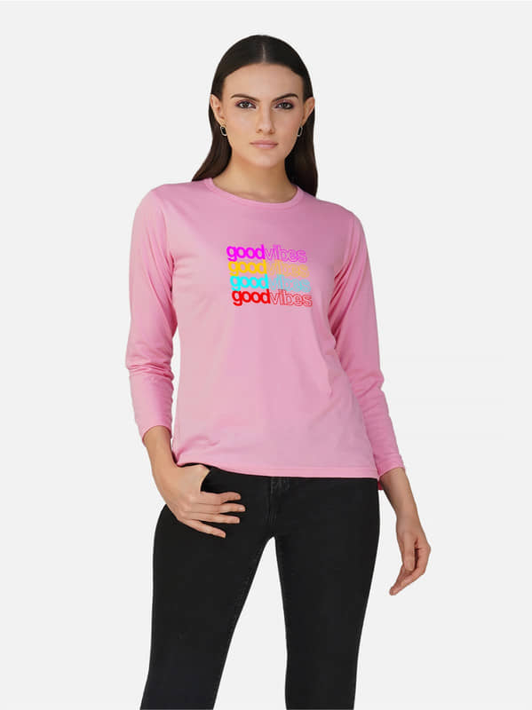 CHOZI Women Cotton Printed Regular Fit Round Neck T-Shirt ( Pink )
