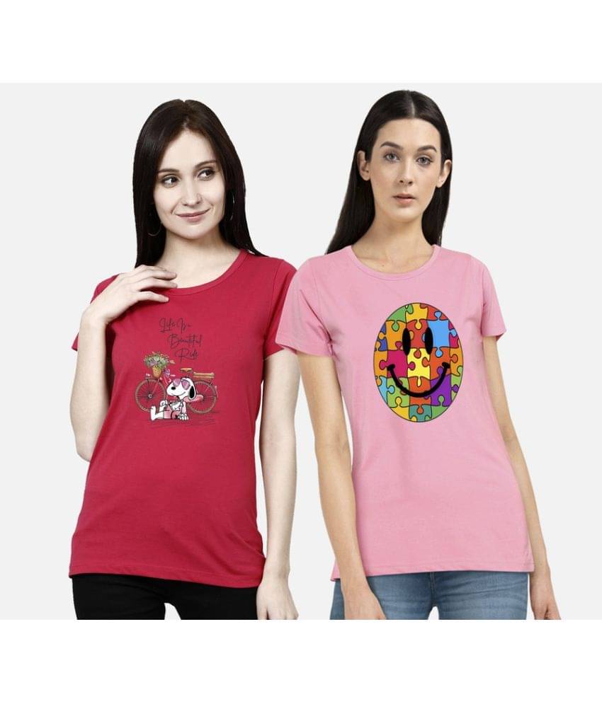 CHOZI Women Cotton Printed Regular Fit Round Neck T-Shirt ( Pink )     			CHOZI Women Cotton Printed Regular Fit Round Neck T-Shirt ( Pink )