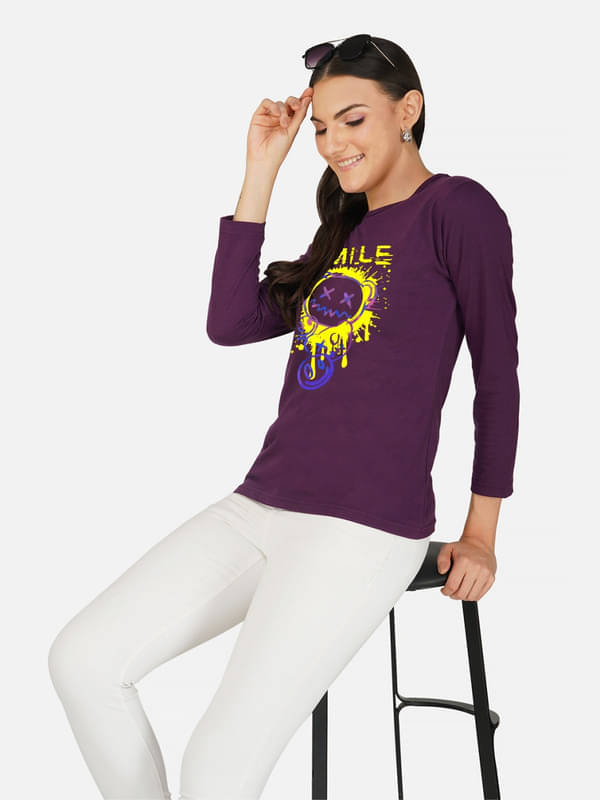     			CHOZI Women Cotton Printed Regular Fit Round Neck T-Shirt ( Purple )
