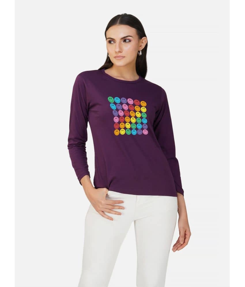 CHOZI Women Cotton Printed Regular Fit Round Neck T-Shirt ( Purple )