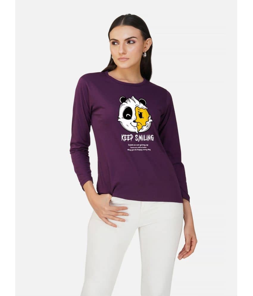 CHOZI Women Cotton Printed Regular Fit Round Neck T-Shirt ( Purple )