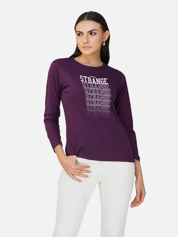 CHOZI Women Cotton Printed Regular Fit Round Neck T-Shirt ( Purple )