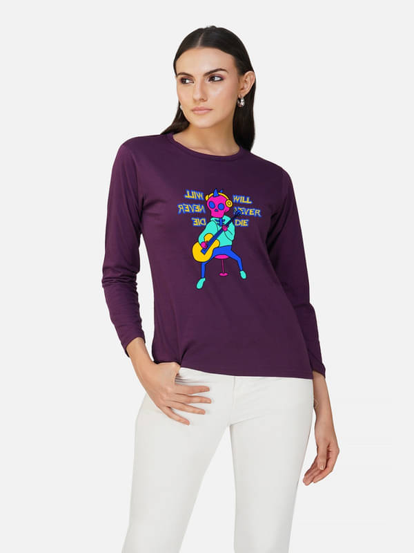     			CHOZI Women Cotton Printed Regular Fit Round Neck T-Shirt ( Purple )