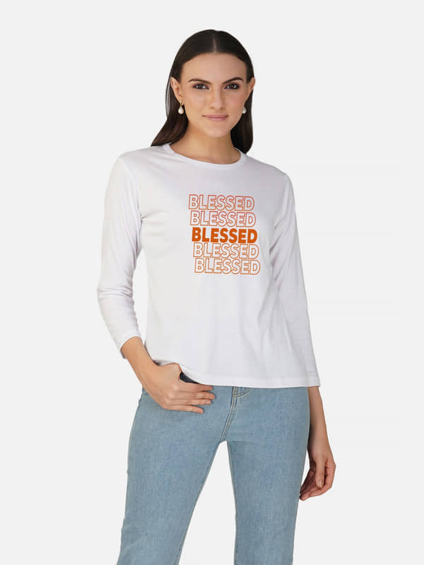 CHOZI Women Cotton Printed Regular Fit Round Neck T-Shirt ( White )