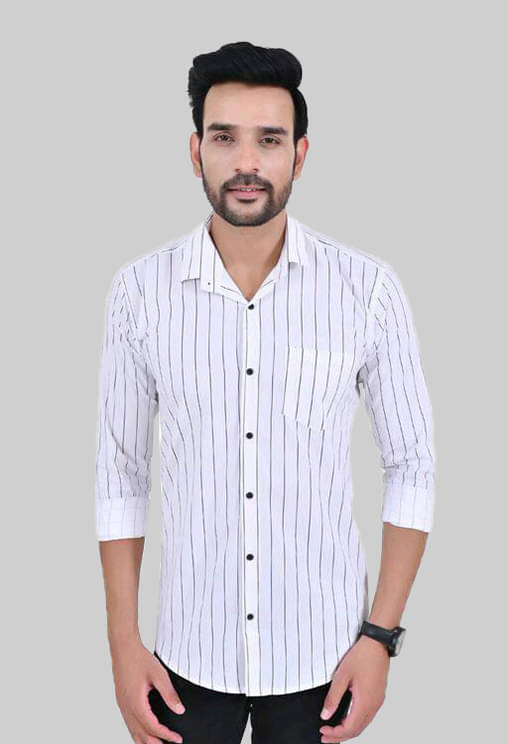 MODERNITY Cotton Blend Regular Fit Striped Full Sleeves Men's Casual Shirt - White ( Pack of 1 ) MODERNITY Cotton Blend Regular Fit Striped Full Sleeves Men's Casual Shirt - White ( Pack of 1 )