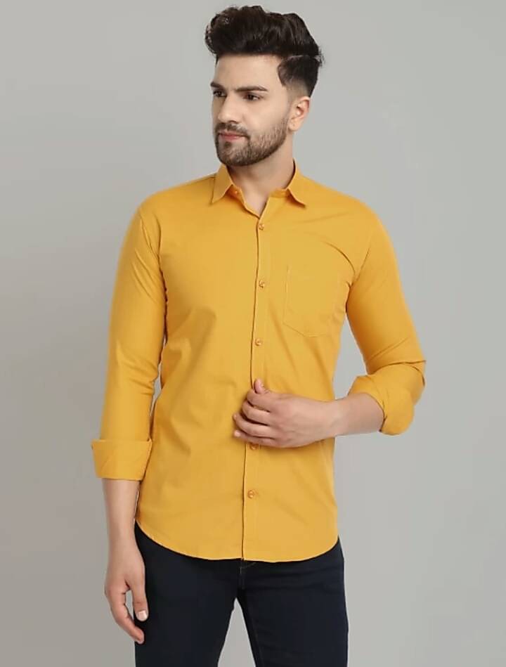 MODERNITY Cotton Blend Regular Fit Solids Full Sleeves Men's Casual Shirt - Yellow ( Pack of 1 ) MODERNITY Cotton Blend Regular Fit Solids Full Sleeves Men's Casual Shirt - Yellow ( Pack of 1 )