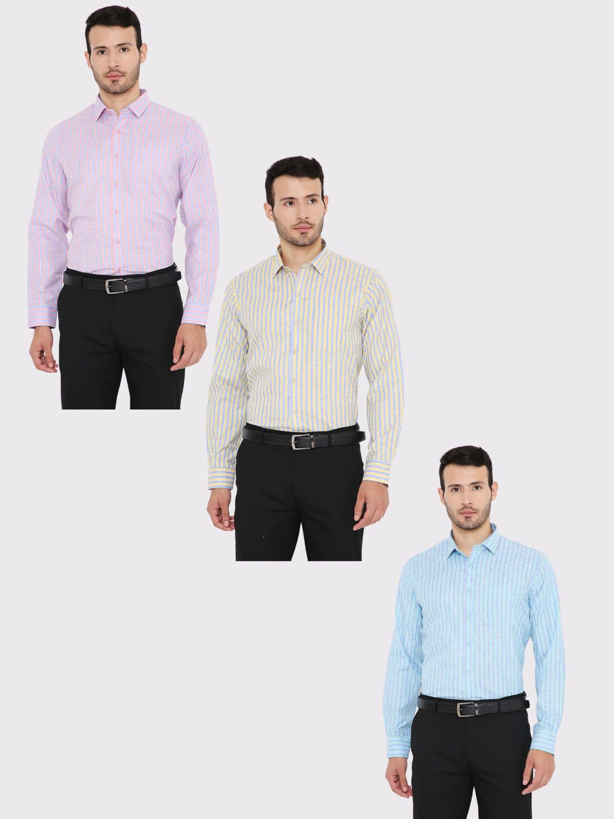 Maharaja Polyester Slim Fit Full Sleeves Men's Formal Shirt - Multicolor ( Pack of 3 )