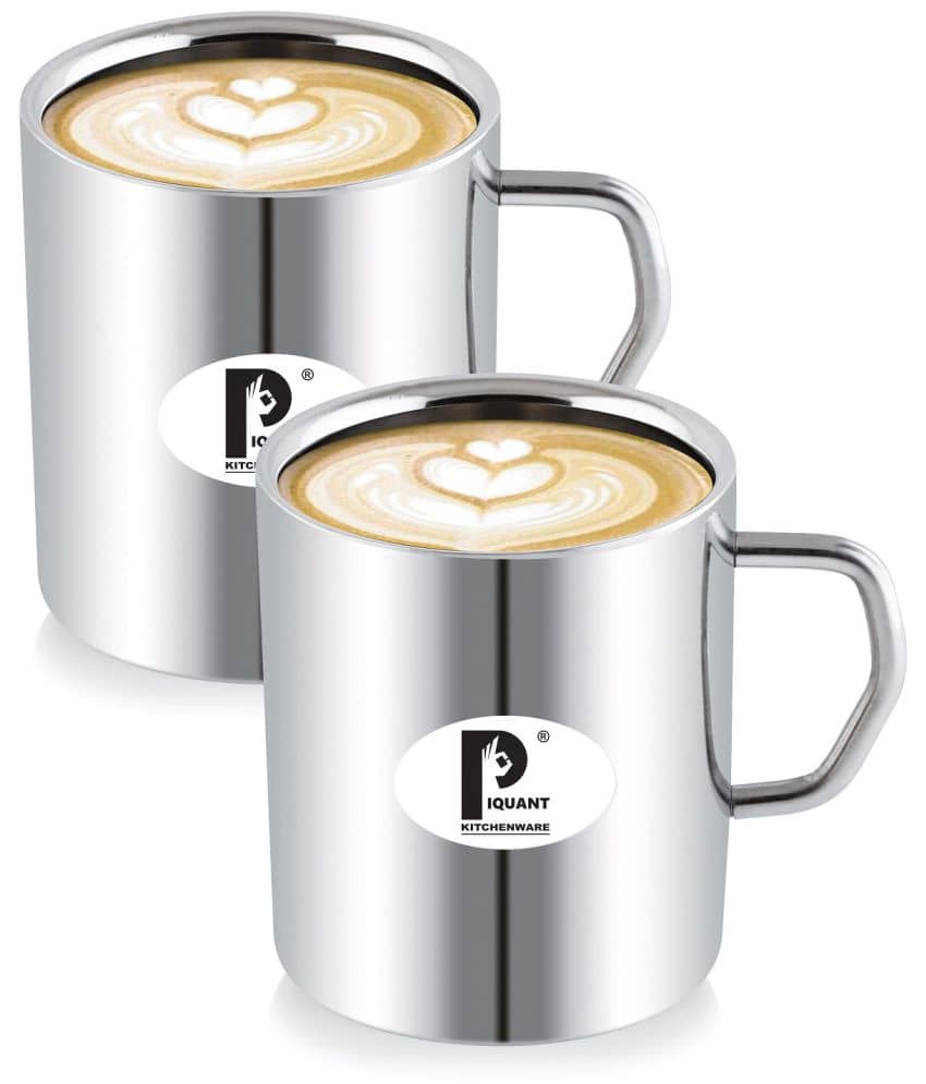 PIQUANT KITCHENWARE - Silver Steel Coffee Mug ( Pack of 2 )