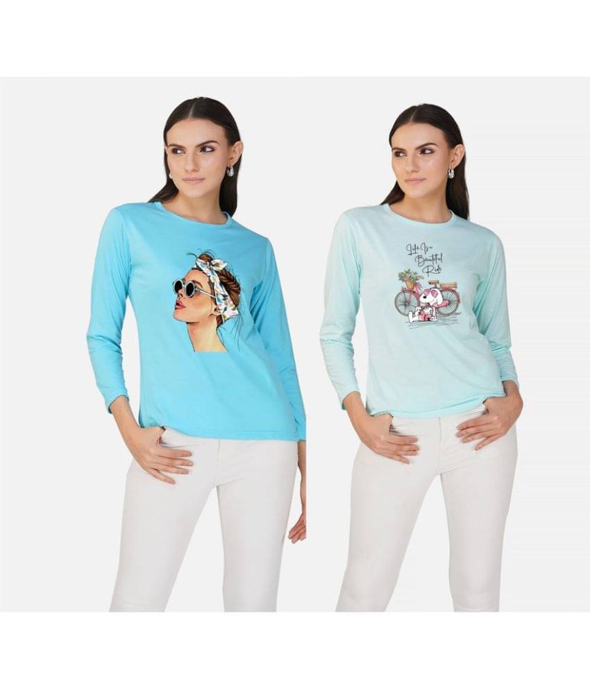 CHOZI Women Cotton Blend Printed Regular Fit Round Neck T-Shirt ( Blue ) CHOZI Women Cotton Blend Printed Regular Fit Round Neck T-Shirt ( Blue )