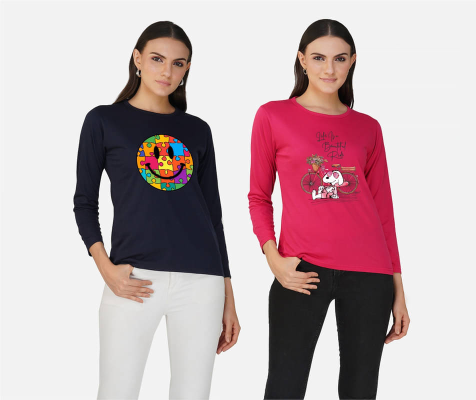     			CHOZI Women Cotton Blend Printed Regular Fit Round Neck T-Shirt ( Multi Color )