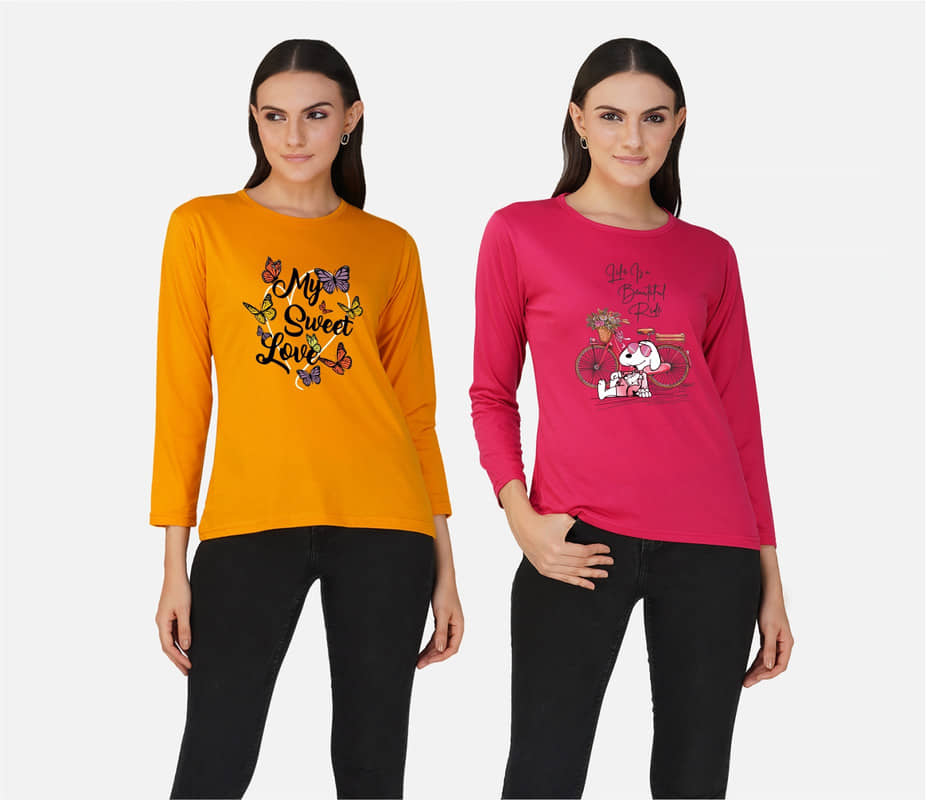 CHOZI Women Cotton Blend Printed Regular Fit Round Neck T-Shirt ( Multi Color )