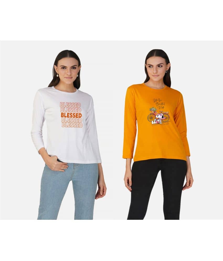 CHOZI Women Cotton Blend Printed Regular Fit Round Neck T-Shirt ( Multi Color )