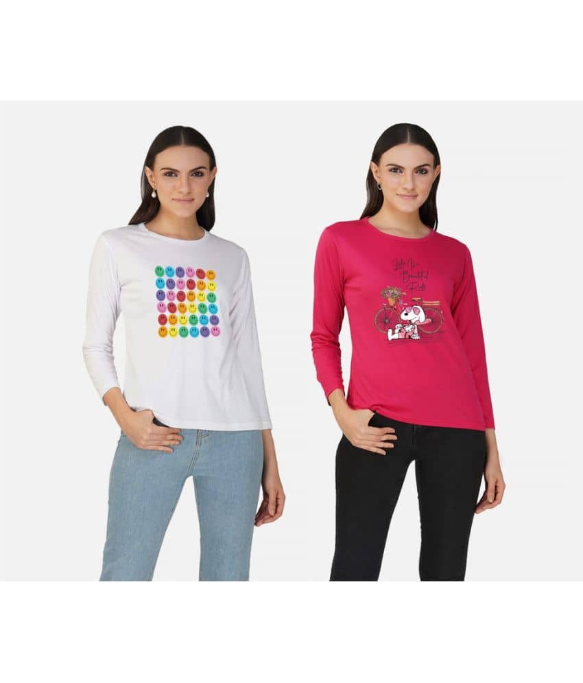 CHOZI Women Cotton Blend Printed Regular Fit Round Neck T-Shirt ( Multi Color )