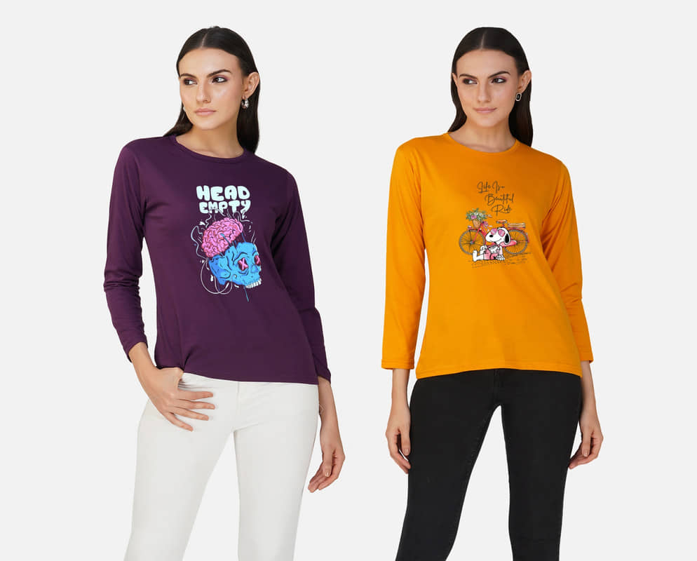 CHOZI Women Cotton Blend Printed Regular Fit Round Neck T-Shirt ( Multi Color )