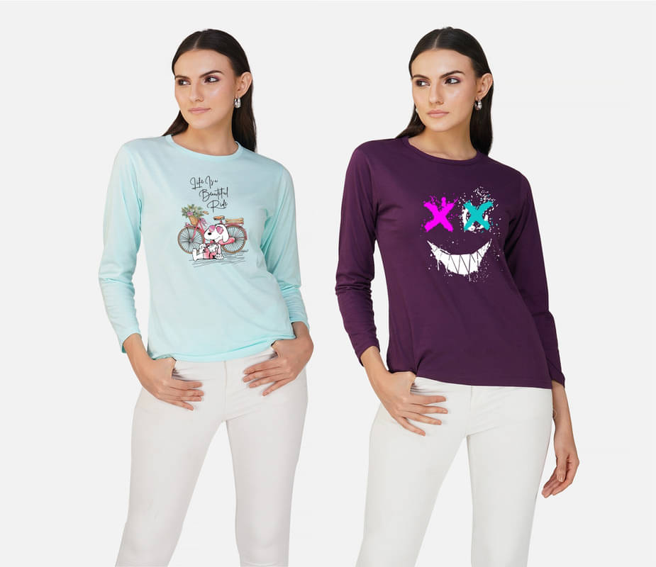     			CHOZI Women Cotton Blend Printed Regular Fit Round Neck T-Shirt ( Multi Color )