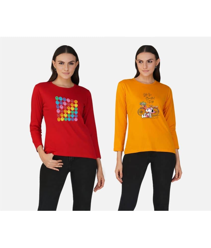 CHOZI Women Cotton Blend Printed Regular Fit Round Neck T-Shirt ( Multi Color )