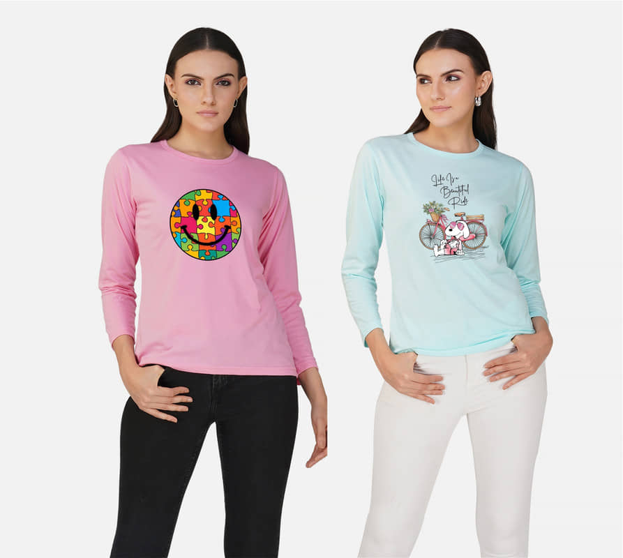 CHOZI Women Cotton Blend Printed Regular Fit Round Neck T-Shirt ( Multi Color )