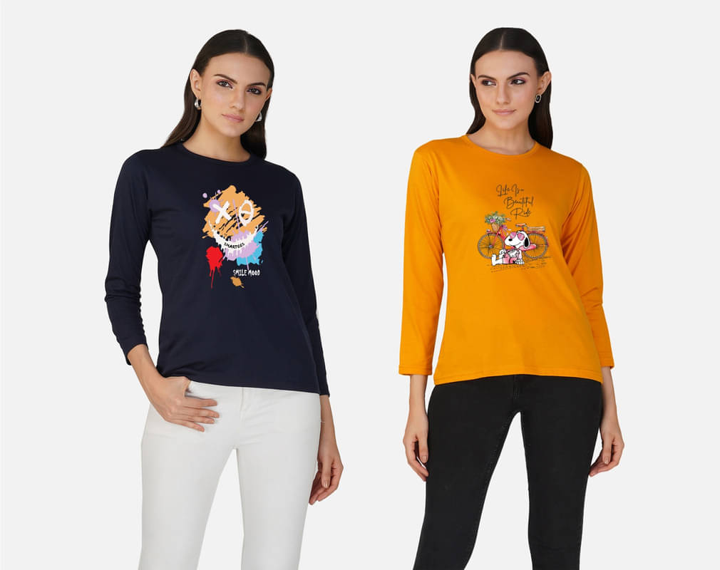     			CHOZI Women Cotton Blend Printed Regular Fit Round Neck T-Shirt ( Multi Color )