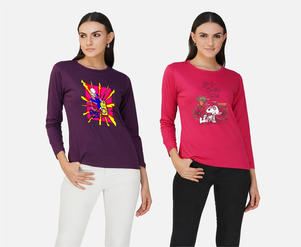     			CHOZI Women Cotton Blend Printed Regular Fit Round Neck T-Shirt ( Multi Color )