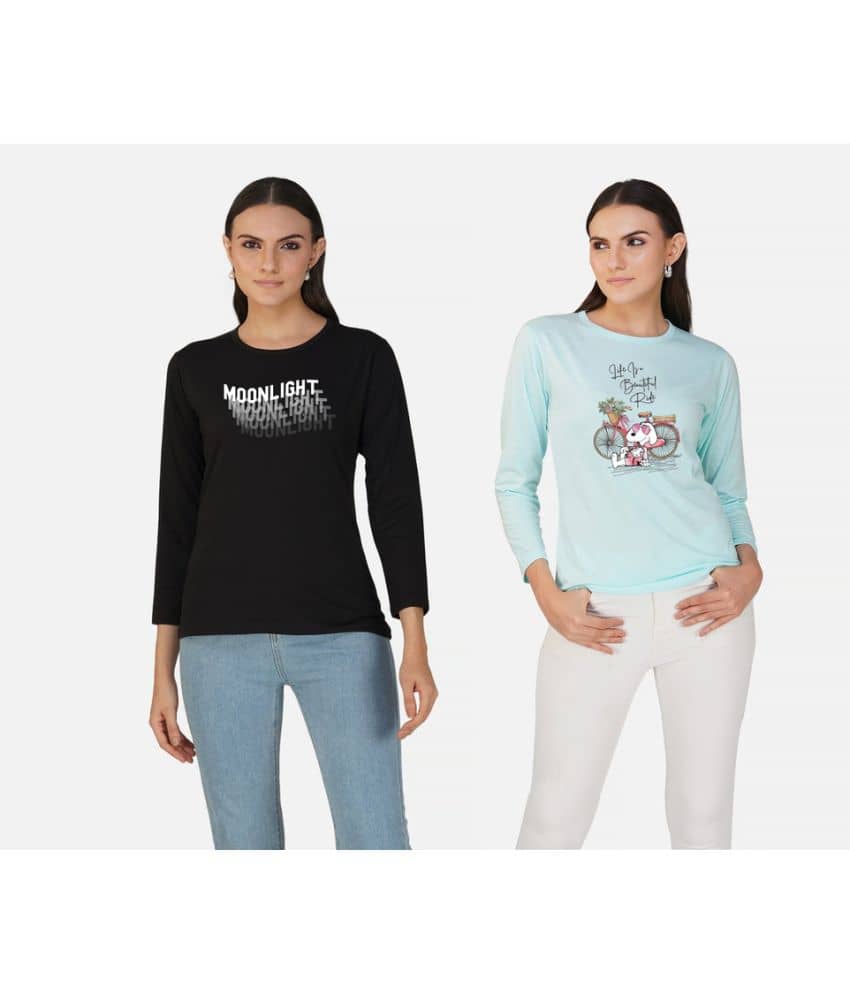 CHOZI Women Cotton Blend Printed Regular Fit Round Neck T-Shirt ( Multi Color )