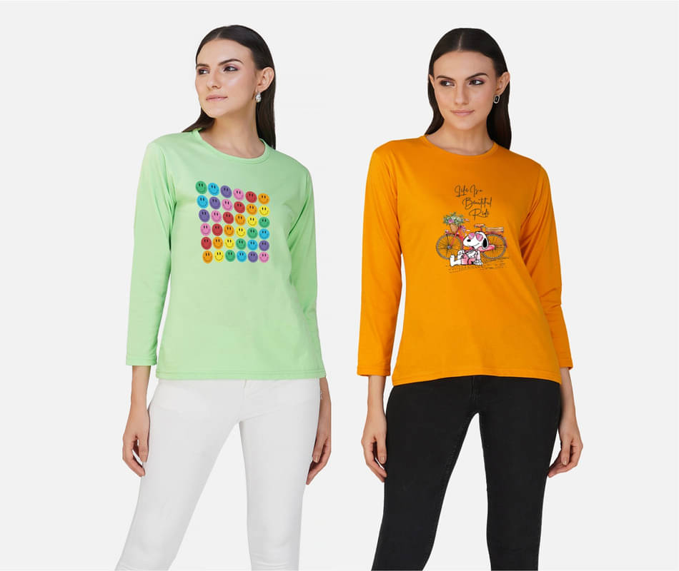     			CHOZI Women Cotton Blend Printed Regular Fit Round Neck T-Shirt ( Multi Color )