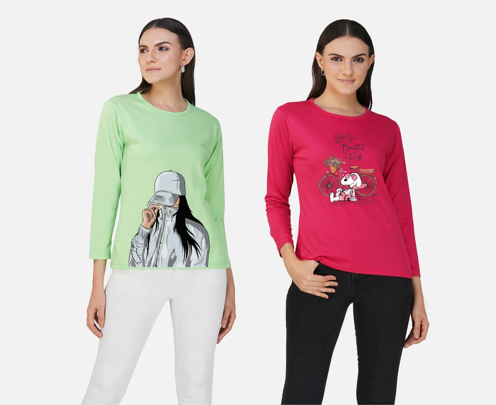     			CHOZI Women Cotton Blend Printed Regular Fit Round Neck T-Shirt ( Multi Color )