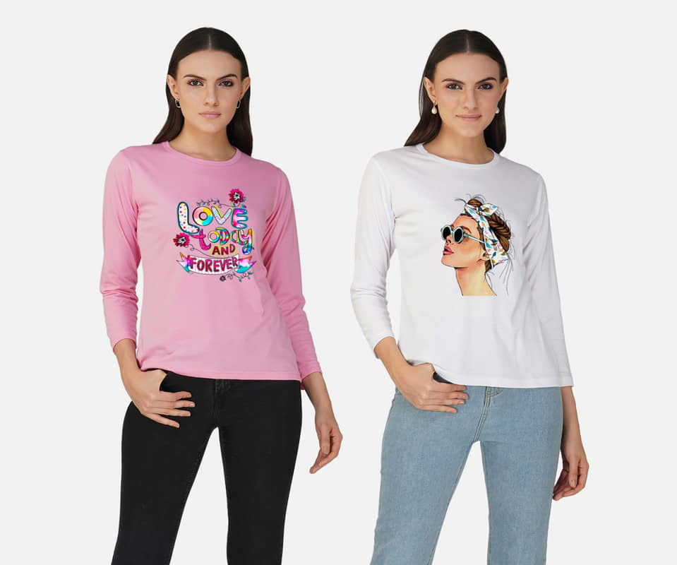 CHOZI Women Cotton Blend Printed Regular Fit Round Neck T-Shirt ( Multi Color )