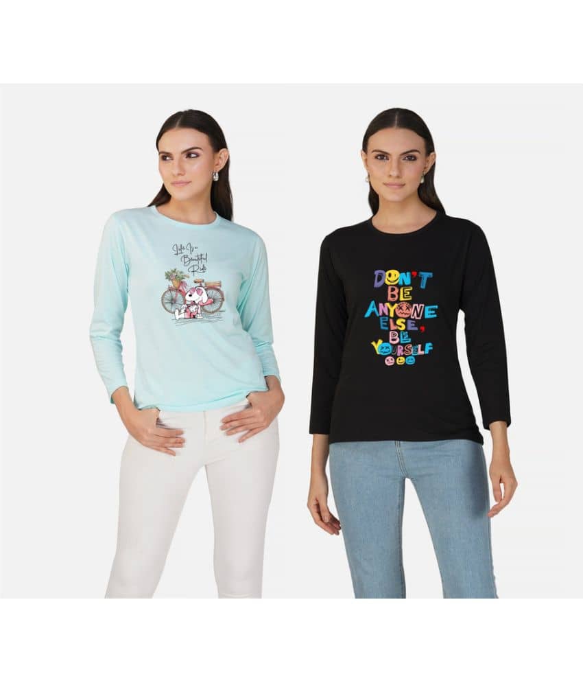 CHOZI Women Cotton Blend Printed Regular Fit Round Neck T-Shirt ( Multi Color )