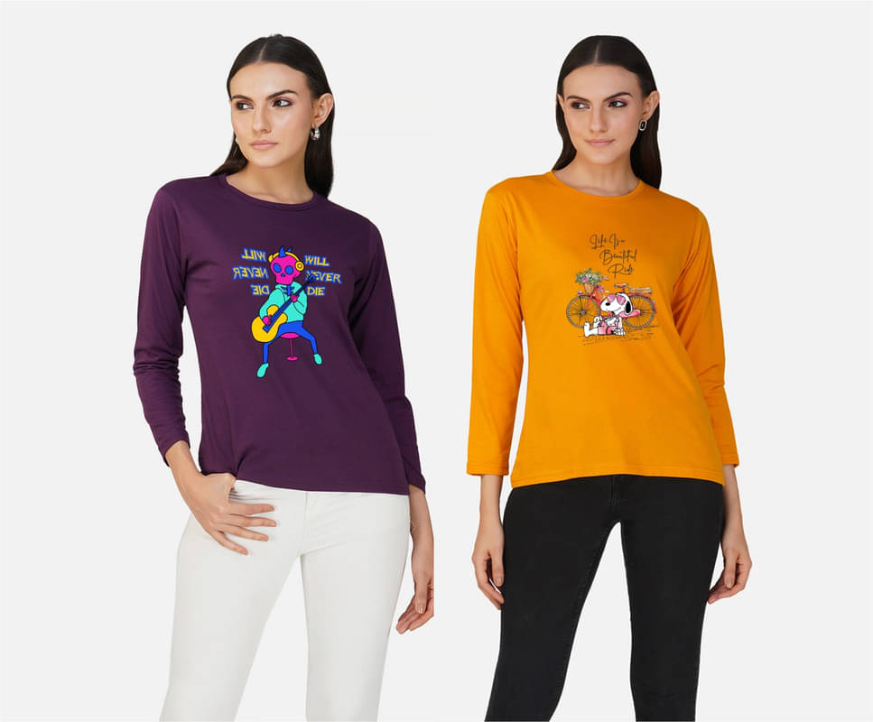     			CHOZI Women Cotton Blend Printed Regular Fit Round Neck T-Shirt ( Multi Color )